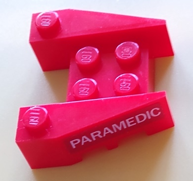 Lego Wedge 3 1/2 x 4 with Stud Notches with White 'PARAMEDIC' Pattern on Both Sides (Stickers) - Set 60204