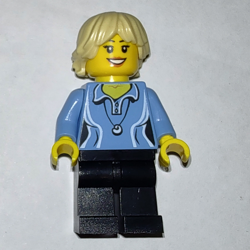 Lego Medium Blue torso, Black Legs, Tan Hair