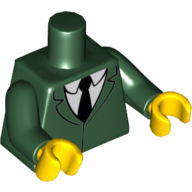 Lego Torso Jacket, White Shirt and Black Necktie Print, Dark Green Arms, Yellow Hands / Dark Green
