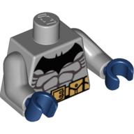 Lego Torso Batman Logo with Muscles and Yellow Belt with Snaps Print, Light Bluish Gray Arms, Dark Blue Hands / Light Bluish Gray