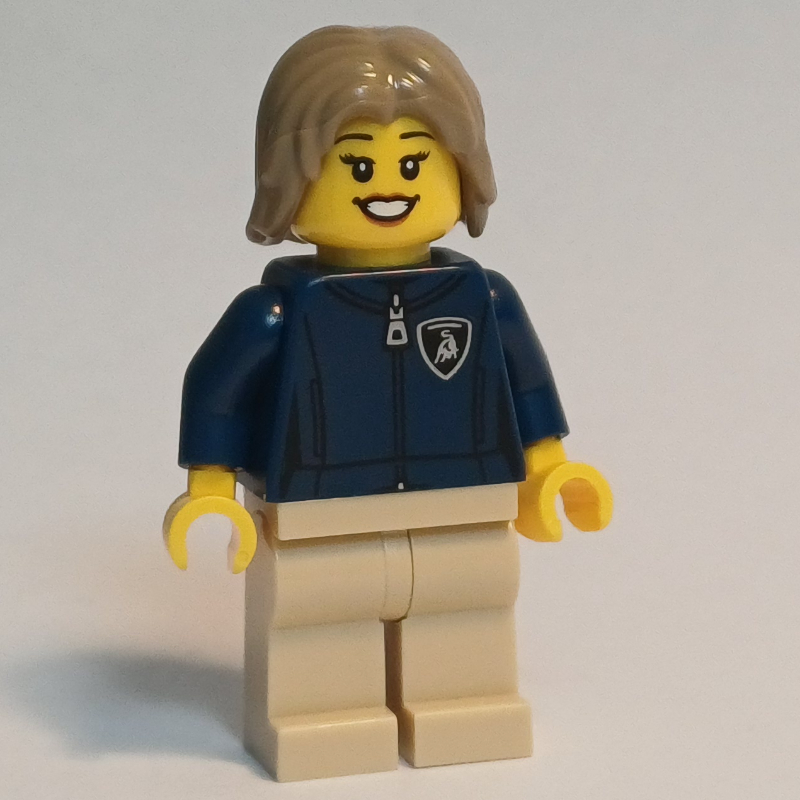 Lego Lamborghini Driver, Dark Blue Torso, Tan Legs, Dark Tan Hair