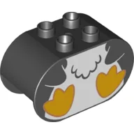 Duplo Brick 2 x 4 x 2 Rounded Ends with Penguin Body and Flippers Print / Black