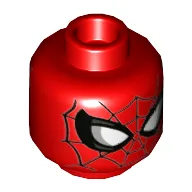 Minifig Head Spider-Man, Black Webbing, White Eyes with Silver Lines Print / Red
