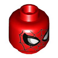Lego Minifig Head Spider-Man, Black Webbing, White Eyes with Silver Lines print / Red