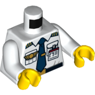 Lego Torso Shirt with Pockets, Dark Blue Tie, Pilot Badge, ID Badge Print, White Arms, Yellow Hands / White