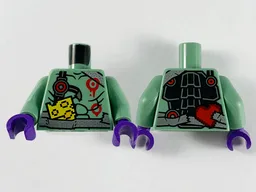 Torso Silver Duct Tape Belt and Shoulder Strap, Black Muscle Lines, Red Circles Pattern / Sand Green Arms / Dark Purple Hands