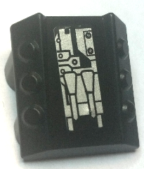 Lego Brick, Modified 2 x 2 No Studs, Sloped with 6 Side Pistons Raised with Silver Armor Plates, Rivets, and Nozzles Pattern (Sticker) - Sets 8104 / 8108