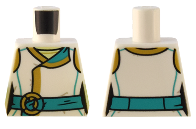 Lego Torso Female Robe with Gold Trim and Dark Turquoise Sash with Round Buckle Pattern