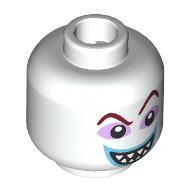 Lego Minifig Head Lock, Dark Red Eyebrows, Lavender Eyeshadow, Dark Azure Lips, Sharp Teeth, Smile/Surprised / White