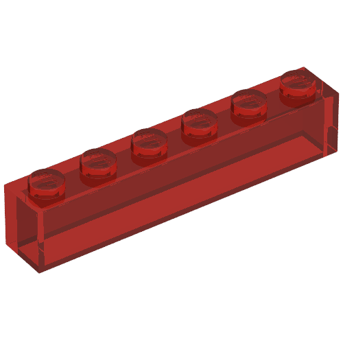 Lego Brick 1 x 6 with No Bottom Tubes / Trans-Red