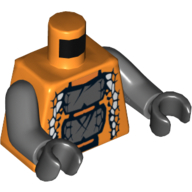 Lego Torso Snake with Dark Bluish Gray and White Scales Print, Dark Bluish Gray Arms, Black Hands / Orange