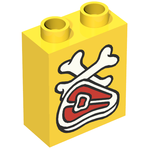 Lego Duplo Brick 1 x 2 x 2 with Steak and Bones Print / Yellow