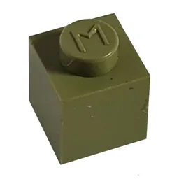 Modulex Brick 1 x 1 with M on Stud / Modulex Olive Green