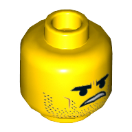 Lego Minifig Head Rex Dangervest, Dual Sided, Stoppled Beard, Open Smile, Tongue / Angry Print [Hollow Stud] / Yellow