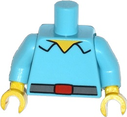 Lego Torso Simpsons Shirt Open Collar with Dark Bluish Gray Belt with Red Buckle Pattern / Medium Azure Arms / Yellow Hands