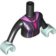 Minidoll Torso Woman with Dress, Dark Purple, Dark Pink, Bright Pink Stripes, Bright Pink Collar Print Black Arms and Light Aqua Hands / Black
