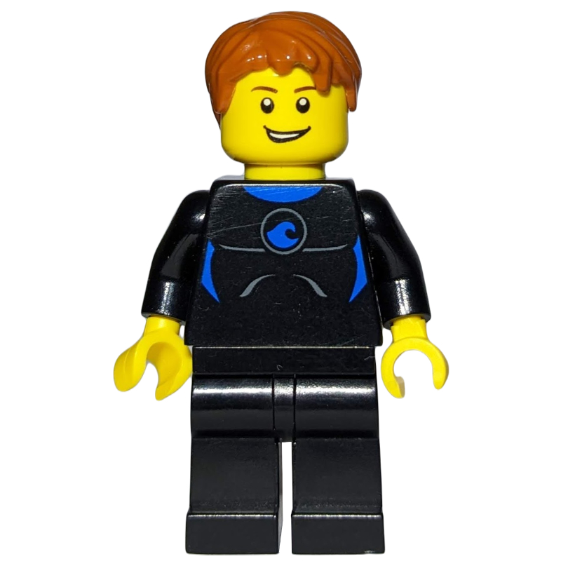 Lego Man, Black Wetsuit, Dark Orange Hair, Yellow Life Vest