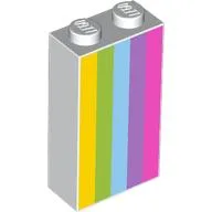 Brick 1 x 2 x 3 with Yellow, Lime, Medium Azure, Medium Lavender, and Dark Pink Stripes Print / White