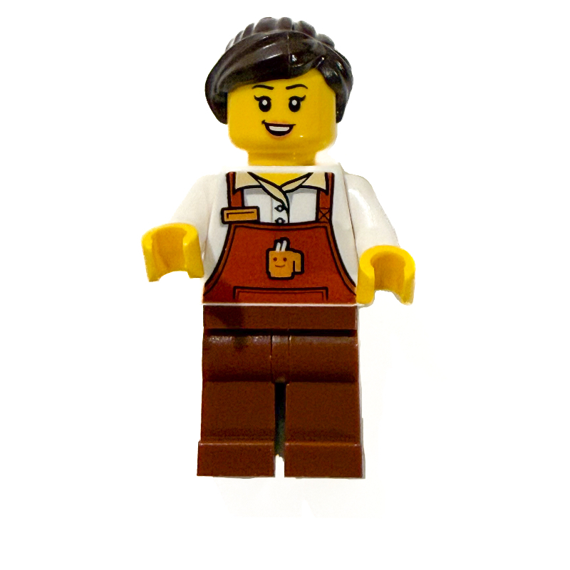 Lego Barista, Reddish Brown Apron, Dark Brown Hair