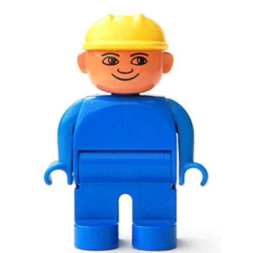 Lego Duplo Figure, Early, Hard Hat Yellow, Blue Legs, Plain Top / Blue