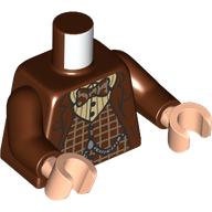Lego Torso, Jacket, Tan Plaid Shirt, Silver Chains, Reddish Brown/Dark Tan Bowtie print, Reddish Brown Arms, Light Nougat Hands / Reddish Brown