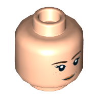 Lego Minifig Head, Reddish Brown Eyebrows, Dark Orange Freckles and Lips, Slight Smile / Bared Teeth Angry Print / Light Nougat
