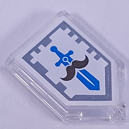 Lego Tile Special 2 x 3 Pentagonal with Nexo Power Shield Print - Bearded Ballerina / Trans-Clear