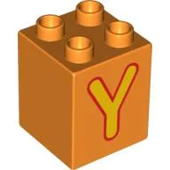 Duplo Brick 2 x 2 x 2 with 'Y' Print / Orange