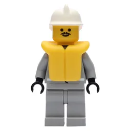 Fireman, Shirt with Gauge and Pocket, Light Gray Legs, White Helmet, Yellow Life Vest
