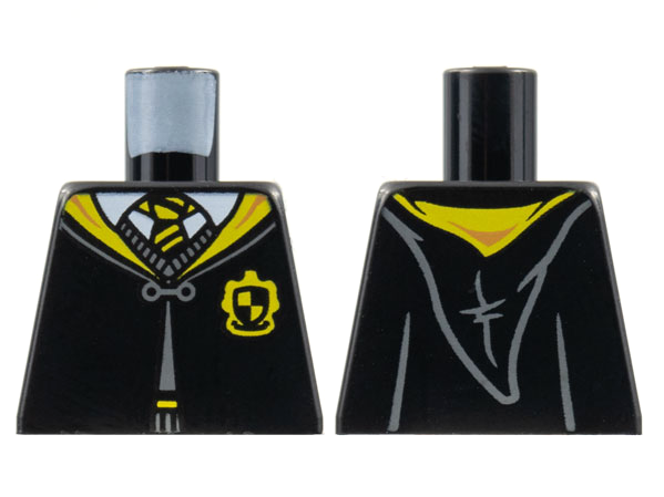 Lego Torso Hogwarts Robe Clasped with Hufflepuff Crest, Sweater, Shirt and Tie Pattern