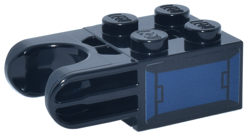 Lego Technic, Brick Modified 2 x 2 with Ball Socket and Axle Hole - Straight Forks with Round Ends and Closed Sides with Dark Blue Mechanical Panel Pattern Model Left Side (Sticker) - Set 76316