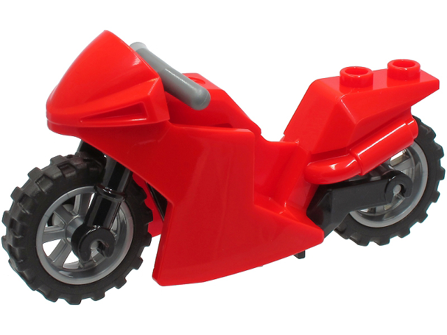 Lego Motorcycle Sport Bike with Black Frame, Flat Silver Wheels and Dark Bluish Gray Handlebars