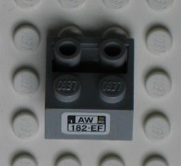 Lego Slope, Inverted 45 2 x 2 with Flat Bottom Pin with 'AW 182-EF' Pattern (Sticker) - Set 8654