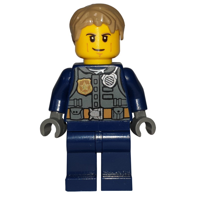Lego Chase McCain, Dark Bluish Gray Vest with Radio, Badge and Pouches over Dark Blue Shirt