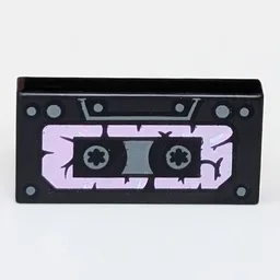 Tile 1 x 2 with Damaged Cassette Tape Print / Black