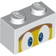 Lego Brick 1 x 2 with Blue Eyes, Yellow Face, Medium Nougat Forehead Print / White