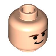Lego Minifig Head Han Solo, Smirk and Brown Eyebrows Print [Blocked Open Stud] / Light Nougat