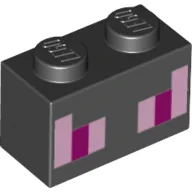 Brick 1 x 2 with Pink and Magenta Rectangles Print / Black