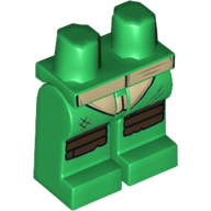 Lego Hips and Green Legs with Turtle Shell, Scratches and Dark Brown Knee Pads Print / Green