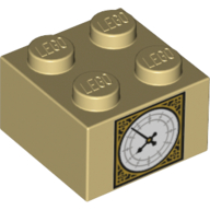 Lego Brick 2 x 2 with Big Ben Clock print / Tan