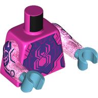 Lego Torso, Pink Spider on Dark Purple Background, Dark Pink Circuitry, Dark Blue Circuitry on Arms print, Opal Trans-Dark Pink Arms, Medium Azure Hands / Dark Pink