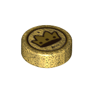 Lego Tile Round 1 x 1 with Golden Crown print / Pearl Gold
