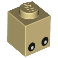 Brick 1 x 1 with Eyes Black with White Pupils Print / Tan