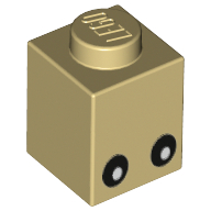 Lego Brick 1 x 1 with Eyes Black with White Pupils Print / Tan