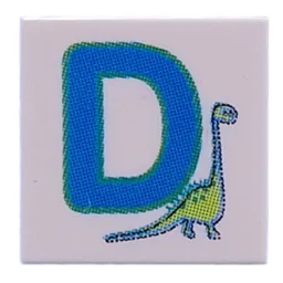 Tile 2 x 2 with Blue 'D', Dinosaur Print / White