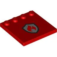 Plate Special 4 x 4, Studs on One Edge with Silver/Black Firefighter Badge Print / Red
