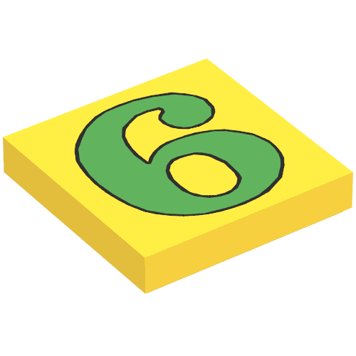 Lego Tile 2 x 2 with Number 6 / 9 Green Print / Yellow