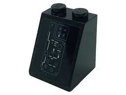 Slope 65 2 x 2 x 2 with Bottom Tube with Control Panel with Silver Switches and Dark Bluish Gray Dials Pattern (Sticker) - Set 76139
