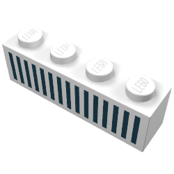 Lego Brick 1 x 4 with Bottom Tubes, Lowered Center Cross Support with Black 15 Bars Grill Print
