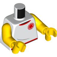 Lego Torso, Shirt, Red Trim, Star of Life print, Yellow Arms and Hands / White